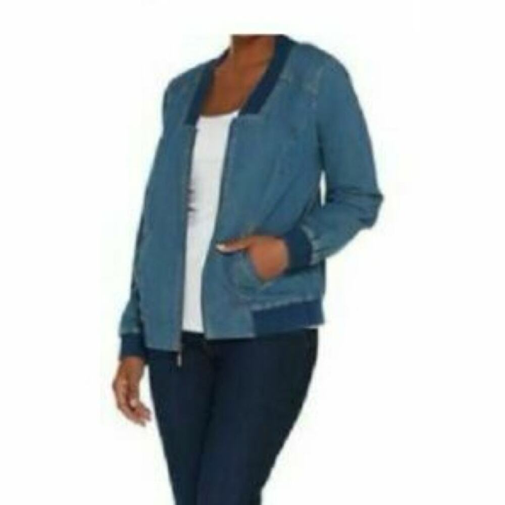 Denim & Co. Women's Plus Stretch Denim Bomber Jacket
